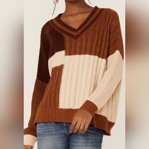 Wildmoss Womens Patchwork Mixed Knit Sweater